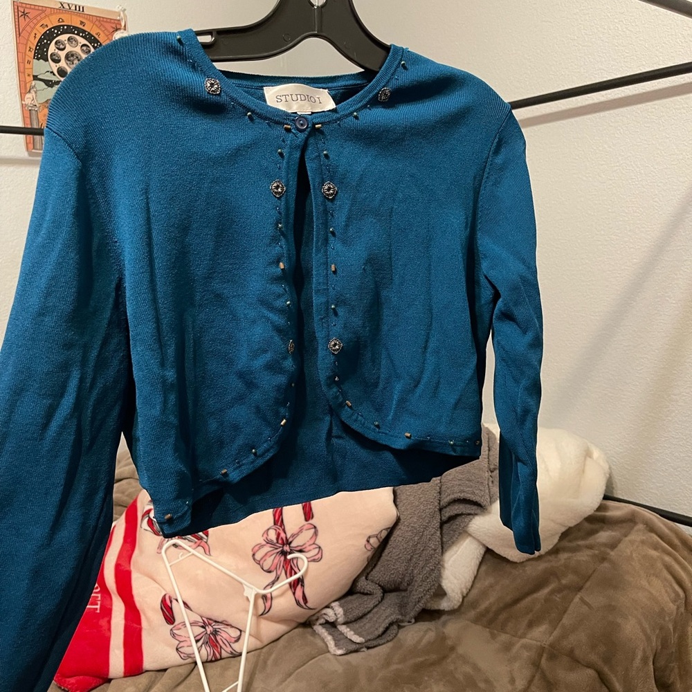 Studio I Teal Knit Cardigan with Button Accents